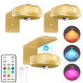 Verthara Rechargeable LED Puck Lights With Magnetic Mount – RGB Colour Temperature - Adjustable Brightness - Indoor Art Lighting - Remote Control RGB Light--Gold