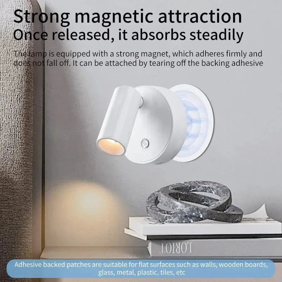 Verthara Rechargeable LED Wall Light With Magnetic Mount – Touch Control - 360° Rotation - Three-Colour Adjustable - Compact Design