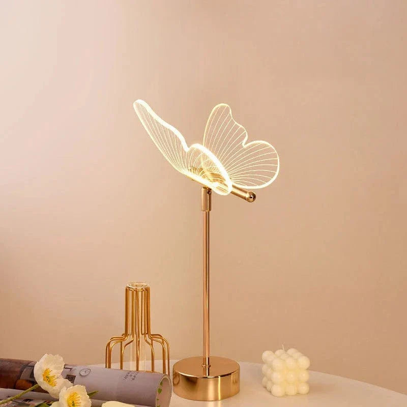 Verthara Retro LED Table Lamp With Adjustable Head – USB Connection - Dimmable - 3 Colour Temperature - Metal and Acrylic - Ideal For Living Room and Bedroom Butterfly -Plug In