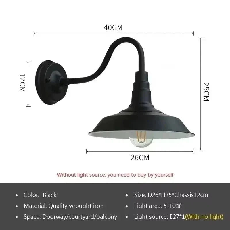 Verthara Retro LED Wall Light With E27 Socket – Waterproof - Vintage Style - Quality Wrought Iron - Multiple Colour Options - Indoor/Outdoor Use F Black