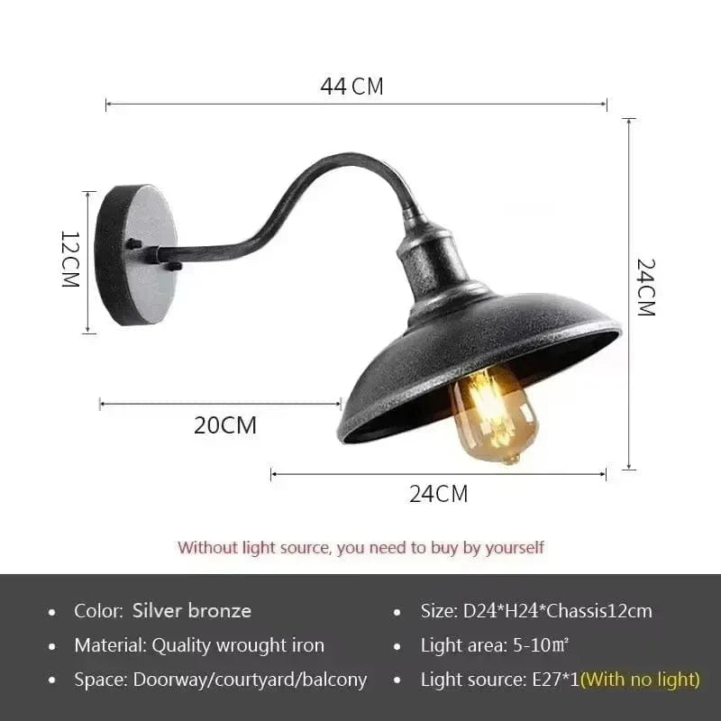 Verthara Retro LED Wall Light With E27 Socket – Waterproof - Vintage Style - Quality Wrought Iron - Multiple Colour Options - Indoor/Outdoor Use B Silver
