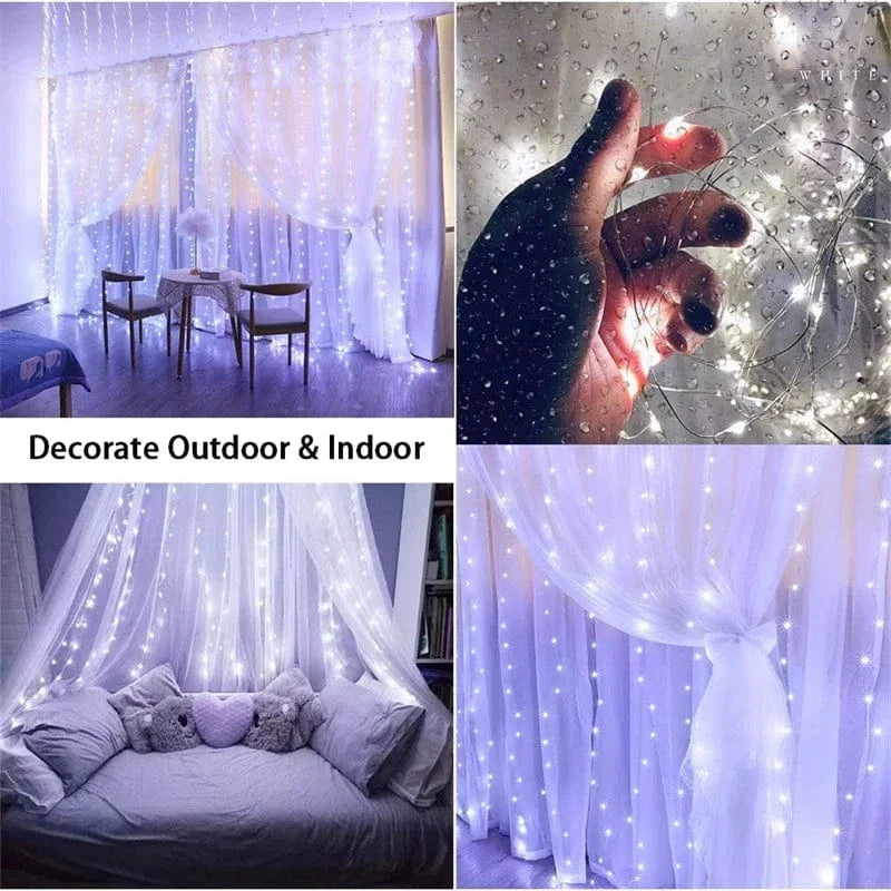 Verthara Solar LED Curtain Light - Copper Wire String Lights