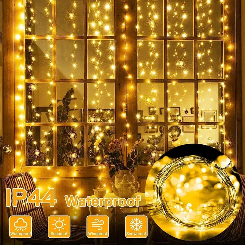 Verthara Solar LED Curtain Light - Copper Wire String Lights