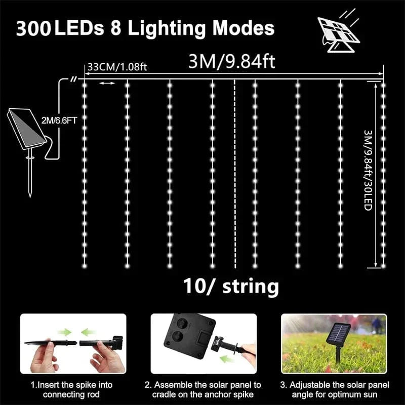 Verthara Solar LED Curtain Light - Copper Wire String Lights