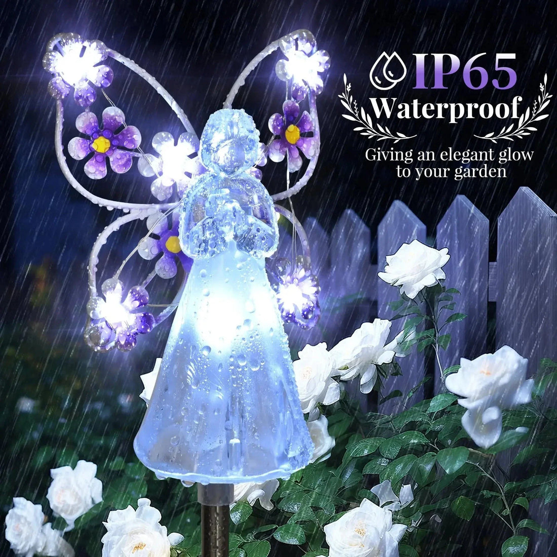 Verthara Solar LED Garden Light - Angel Design - Waterproof - Outdoor Decorative - Automatic On/Off - Durable Stainless Steel 2pc