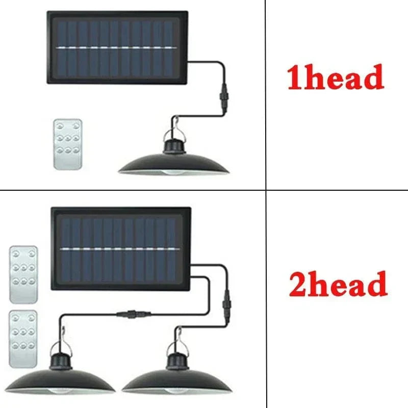 Verthara Solar LED Pendant Light With Remote Control – Waterproof - Double-Head Chandelier - Adjustable Colour Temperature - Indoor/Outdoor Use
