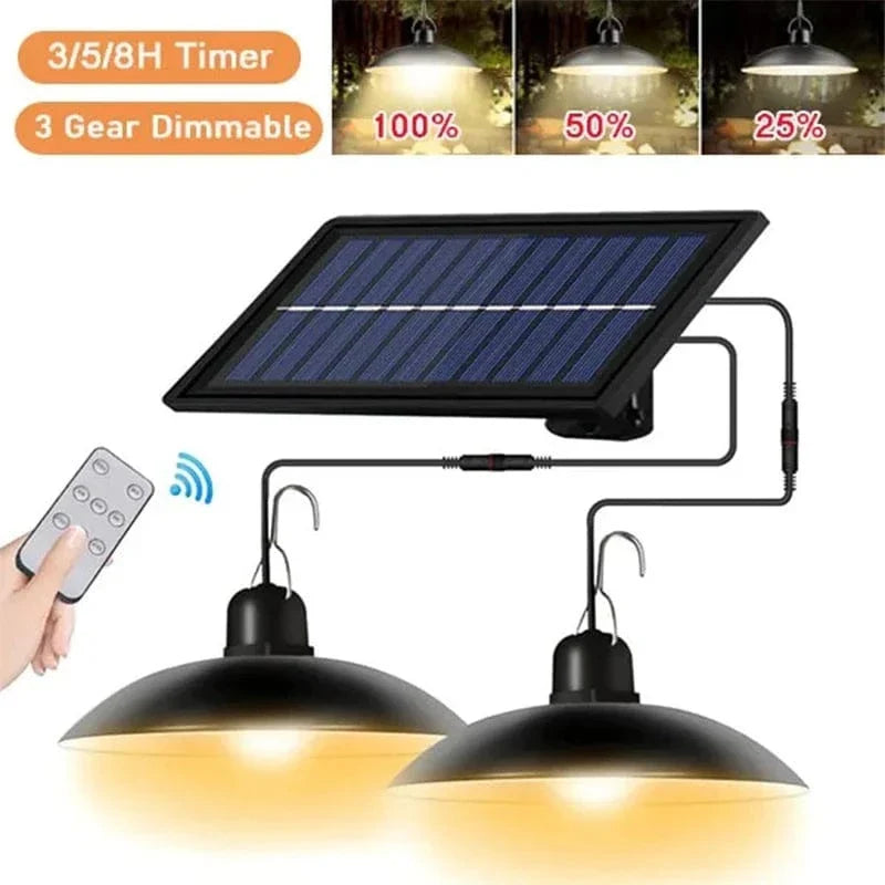 Verthara Solar LED Pendant Light With Remote Control – Waterproof - Double-Head Chandelier - Adjustable Colour Temperature - Indoor/Outdoor Use