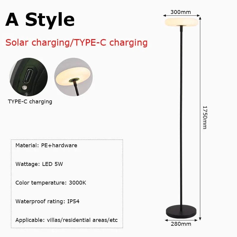 Verthara Solar Powered Outdoor Floor Lamp with Adjustable Height – IP54 Waterproof Garden Light for Patios and Pools