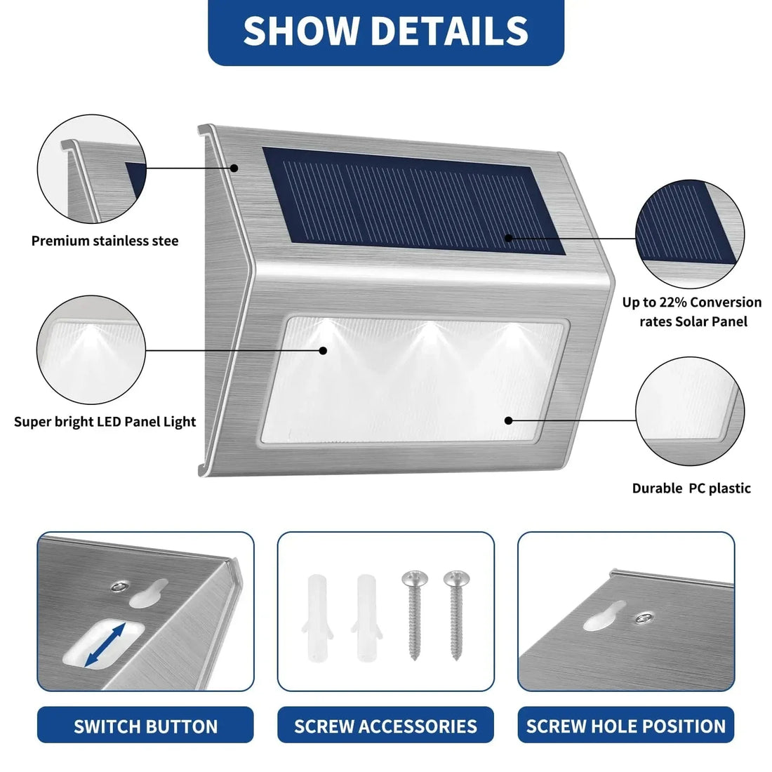 Verthara Solar Step Light 6Pack White Light