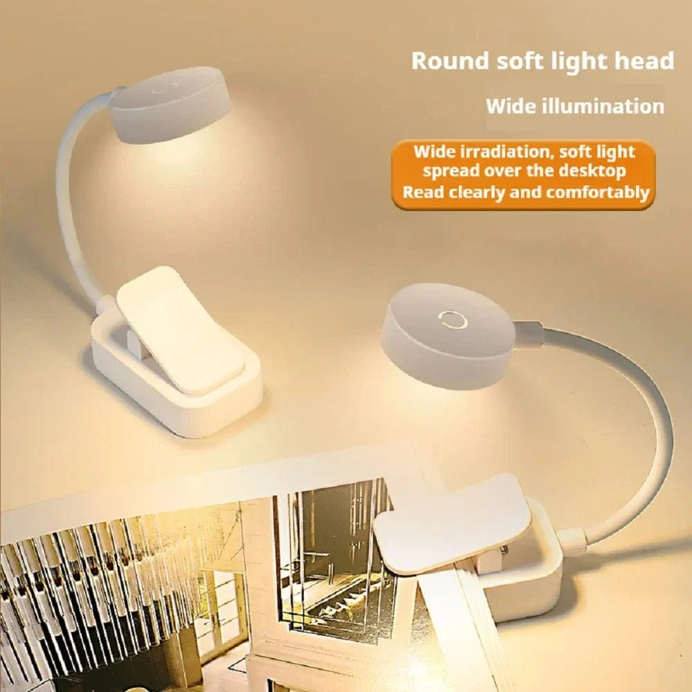 Verthara USB Rechargeable LED Book Light With Clip - Dimmable - 3 Colour Temperature Modes - 360° Flexible Neck - Eye Protection - Portable Design Default