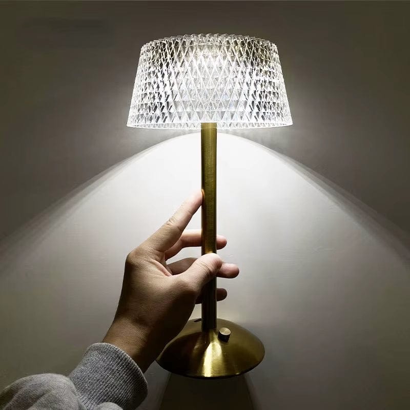 Verthara USB Rechargeable LED Table Lamp – Cordless - Dimmable - Crystal Design - Adjustable Brightness - Ideal For Bedroom - Office - Events