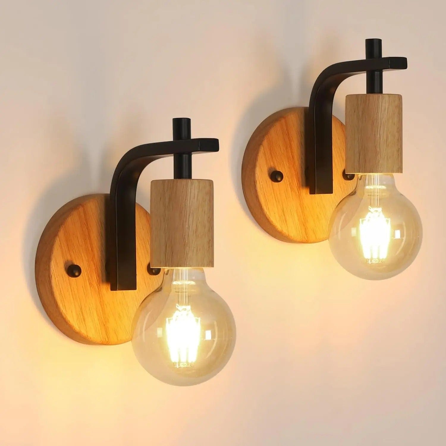 Verthara Vintage Iron Wall Sconces – Surface Mounted Wall Lights – Industrial Style - E27 Base - Indoor Lighting - Durable Iron Construction Wood