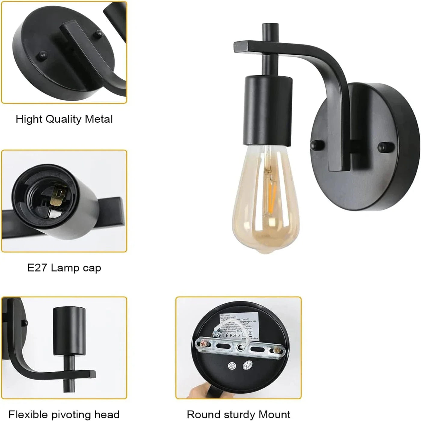 Verthara Vintage Iron Wall Sconces – Surface Mounted Wall Lights – Industrial Style - E27 Base - Indoor Lighting - Durable Iron Construction