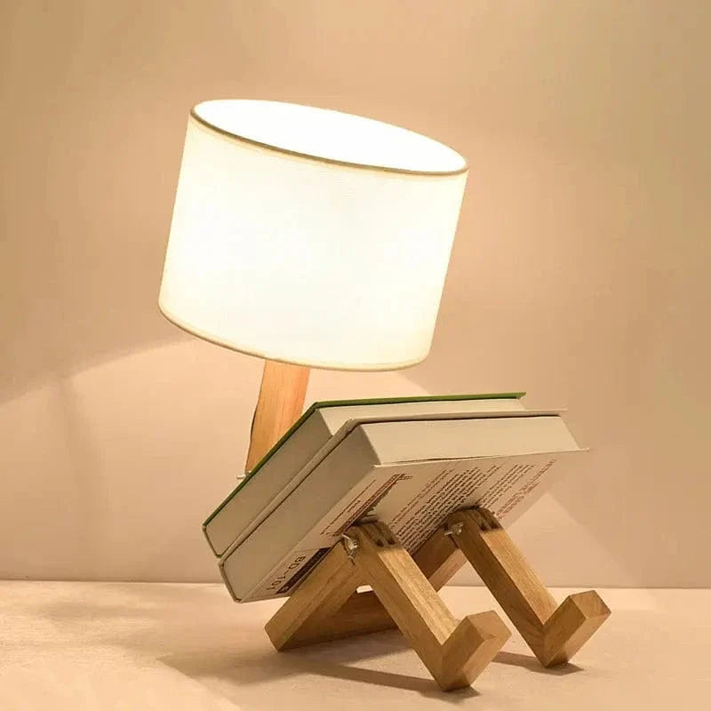Verthara Wooden Robot Table Lamp White
